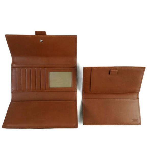 Coach Soho Signature Mini C Green Jacquard Dark Tan Trifold Checkbook Wallet Vtg - Picture 6 of 16